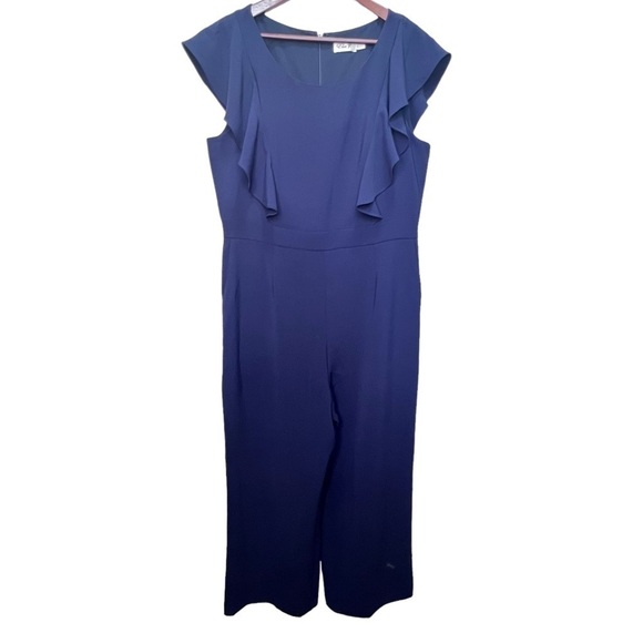 Eliza J Flutter Sleeve Jumpsuit Navy Size 18 - Picture 3 of 9